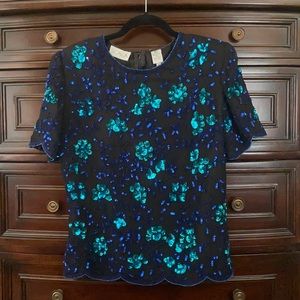 Vintage SCALA Beaded Sequin Shirt Teal & Black